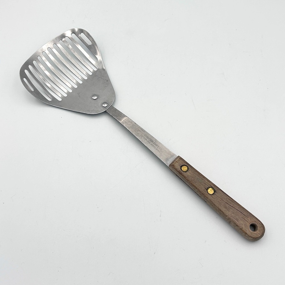 VTG Robinson Knife Co Slotted Spatula Spoon Stainless Steel Wood Handle Turner